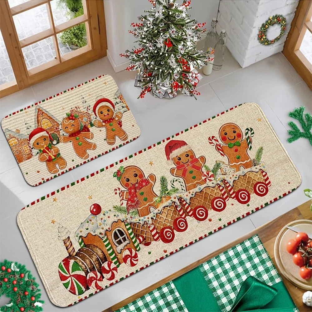 SunnyRail Gingerbread Train Felt Mats For Cozy Home Holiday Decor