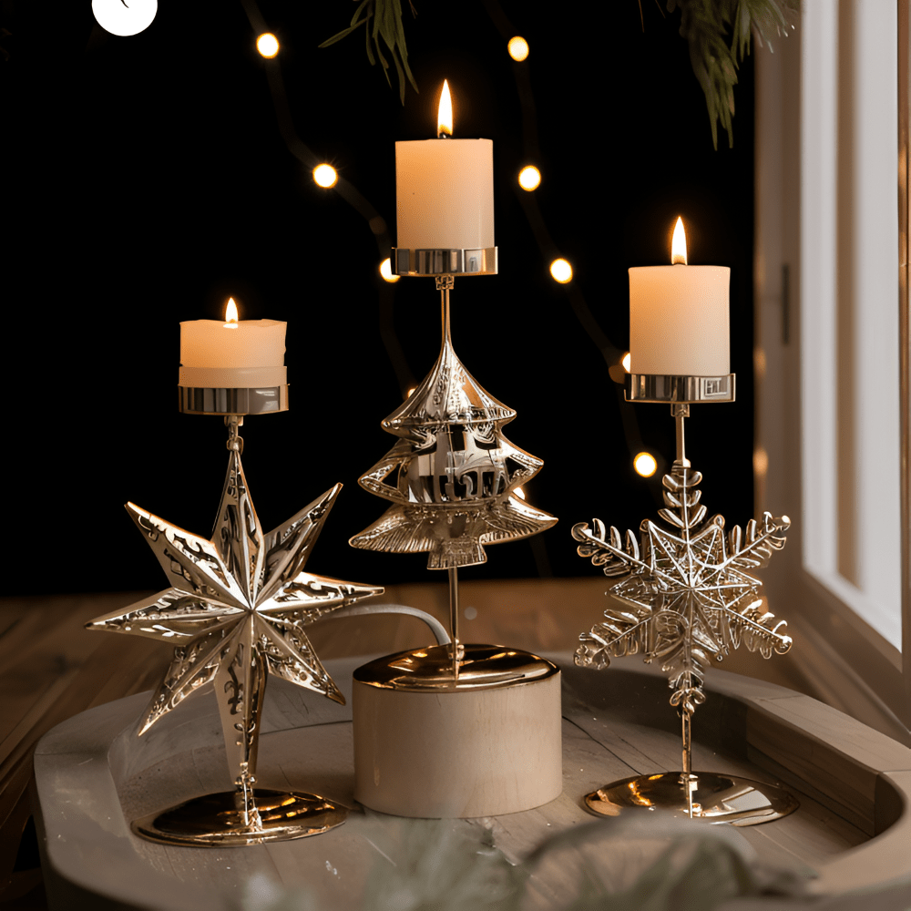 HeritageGlow Vintage Gold Kerzenhalter für Weihnachtsdekoration mit elegantem Leuchten