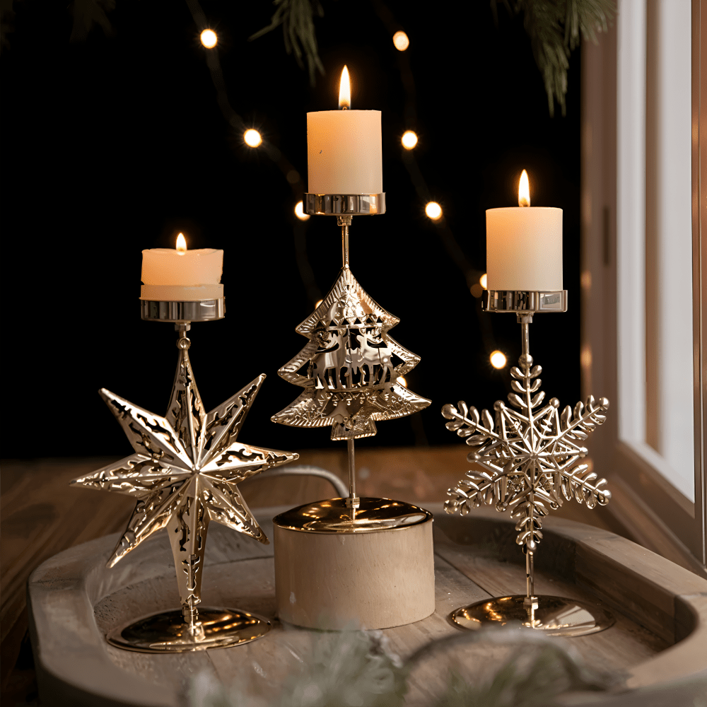 HeritageGlow Vintage Gold Kerzenhalter für Weihnachtsdekoration mit elegantem Leuchten