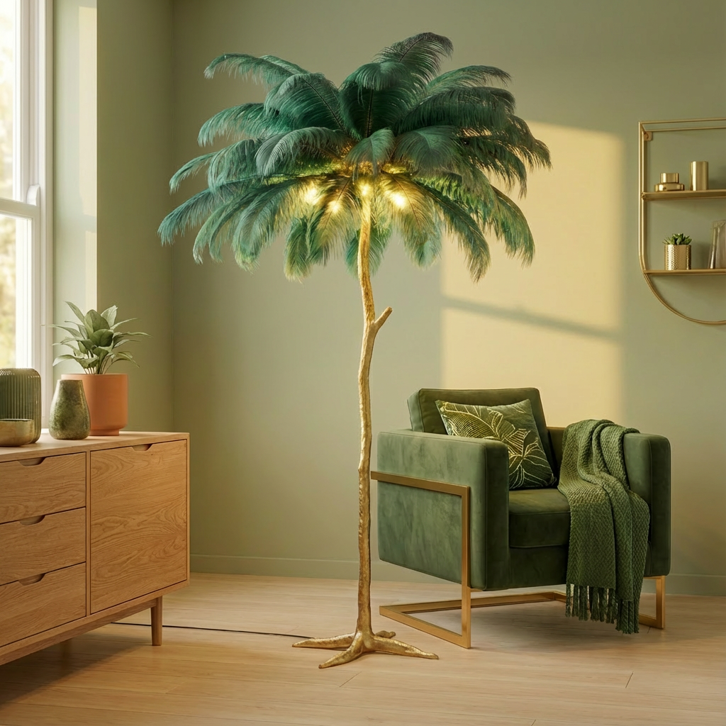 Elegant Ostrich Feather Modern Floor Lamp For Living Room Decor