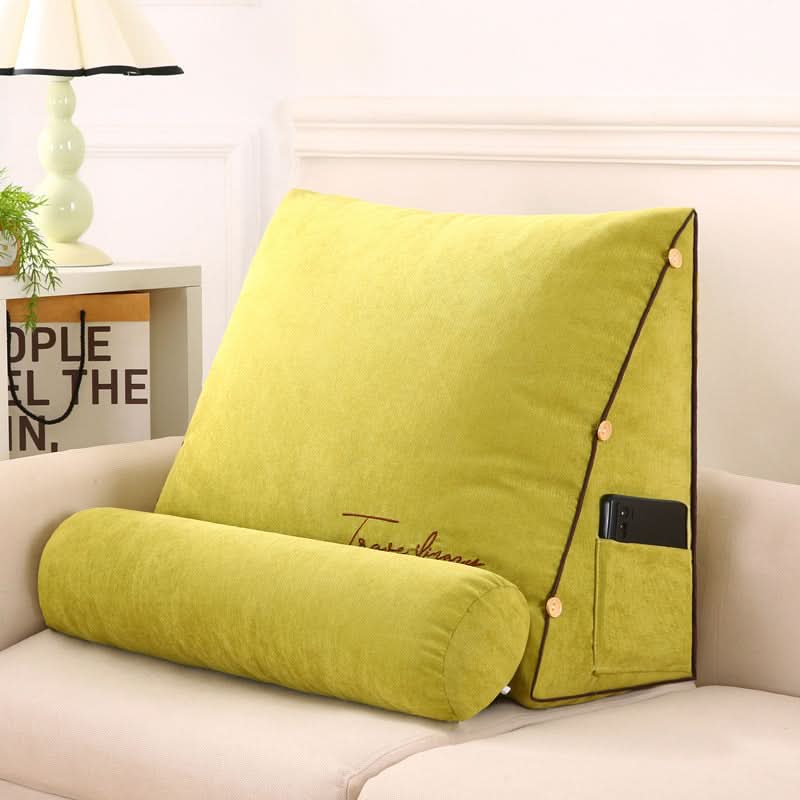 Angled Lumbar Support Cushion With Neck Roll For Reading Or Working Where You Sit Or Lie