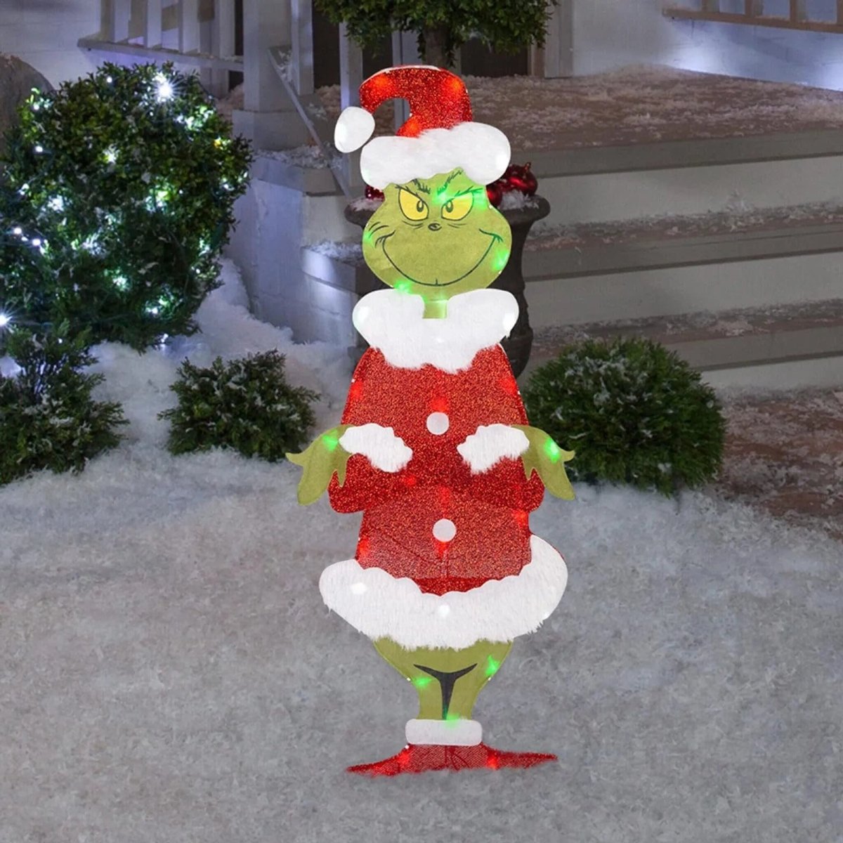 Decoração de Jardim Festiva JollyHearth Grinch com Iluminação LED para Natal ao Ar Livre