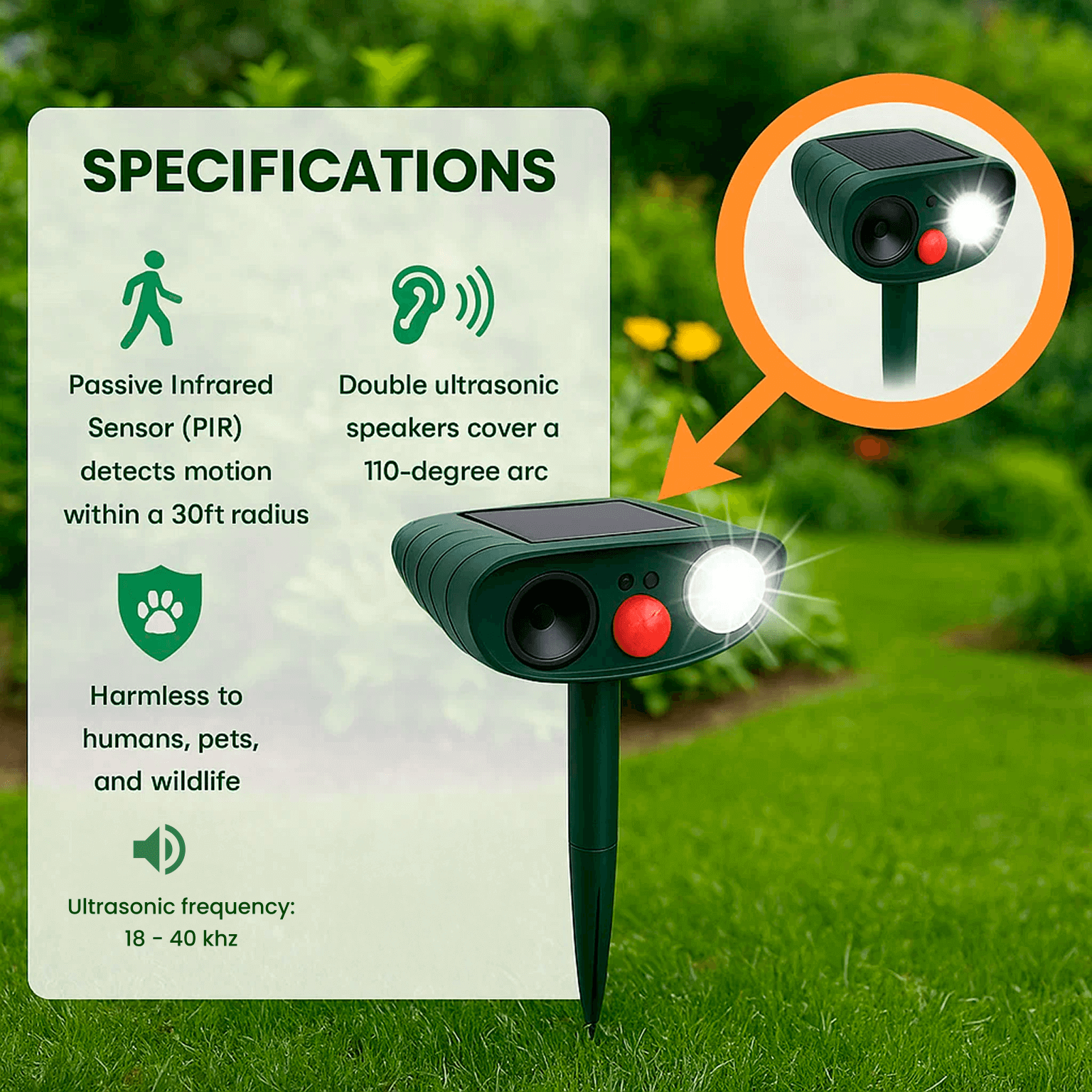 Dispositivo Ultrasonico Solare Anticervo per il Tuo Giardino, Efficace Entro 48 Ore