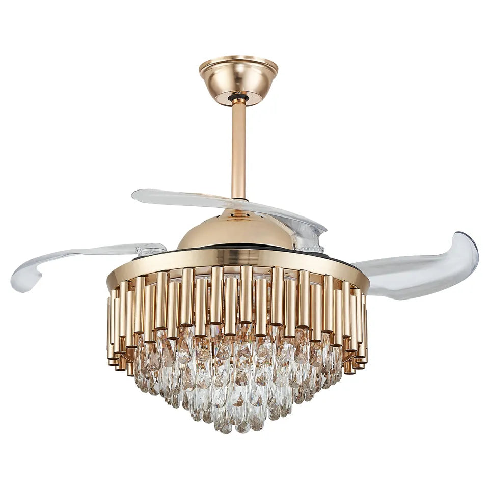 Aurea Crystal Chandelier With Retractable Blades, 42-Inch Diameter