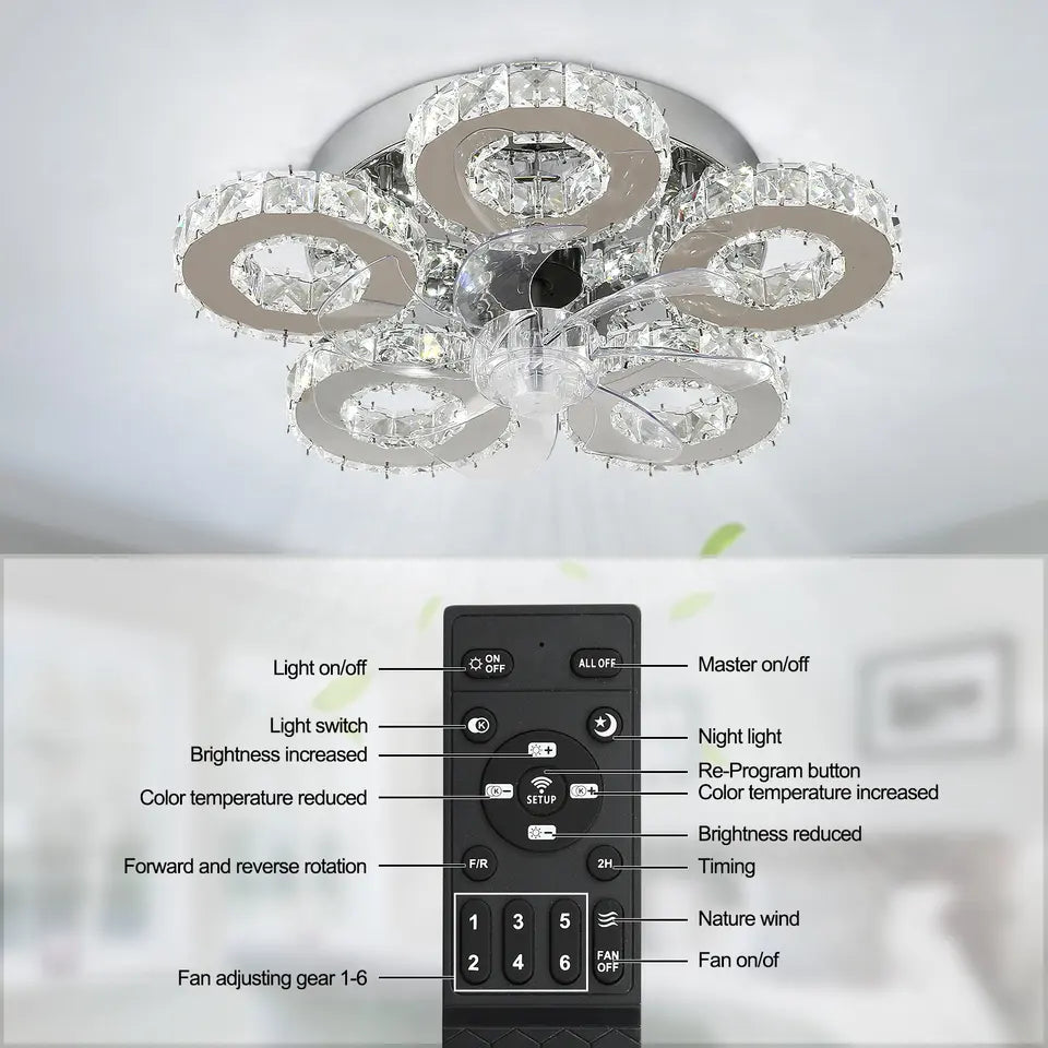 Luma Crystal Ceiling Fan With Five Ring LED Lights