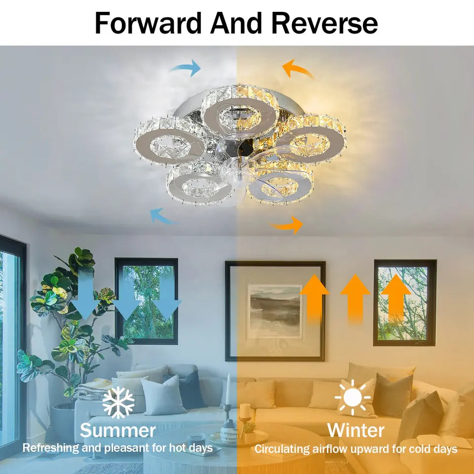 Luma Crystal Ceiling Fan With Five Ring LED Lights