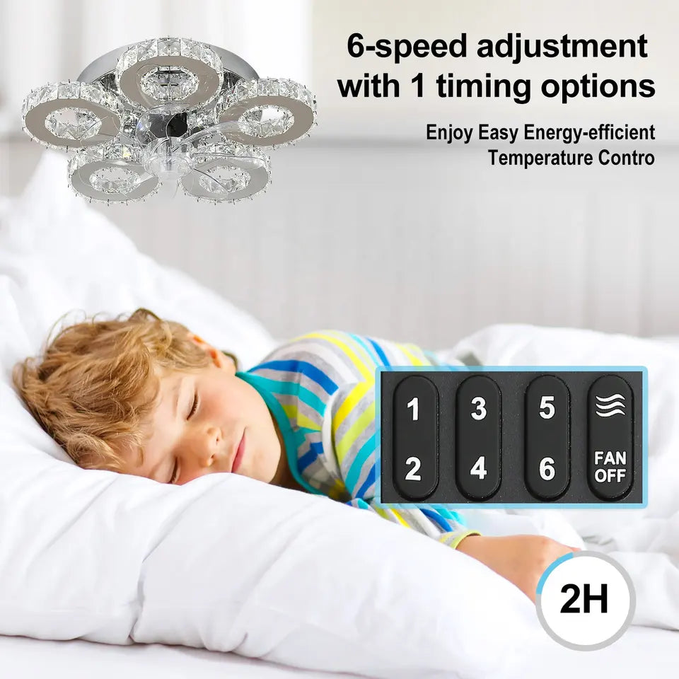 Luma Crystal Ceiling Fan With Five Ring LED Lights