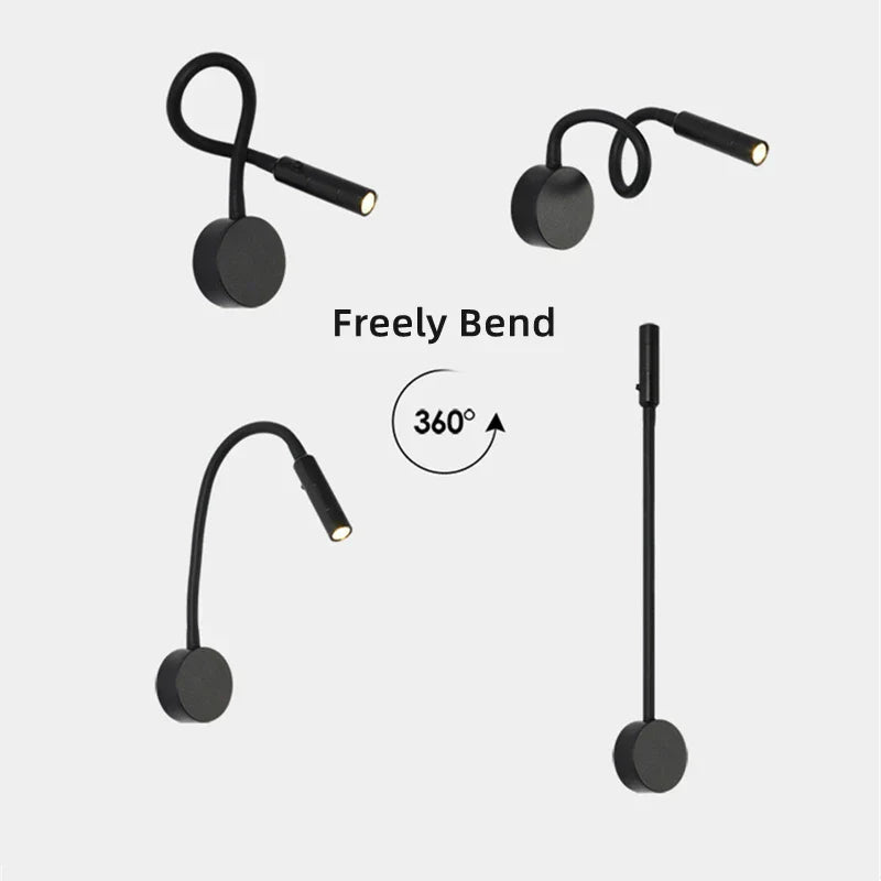 Contemporary Flexible LED Wall Light For Reading With Switch For Bedroom Or Study 1W To 3W