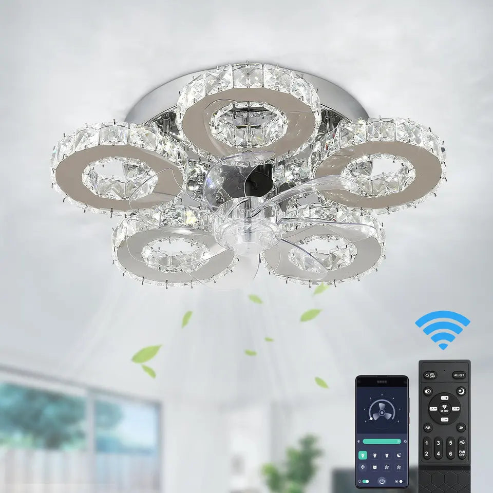 Luma Crystal Ceiling Fan With Five Ring LED Lights