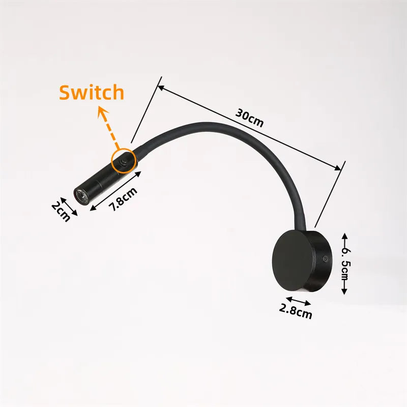 Contemporary Flexible LED Wall Light For Reading With Switch For Bedroom Or Study 1W To 3W