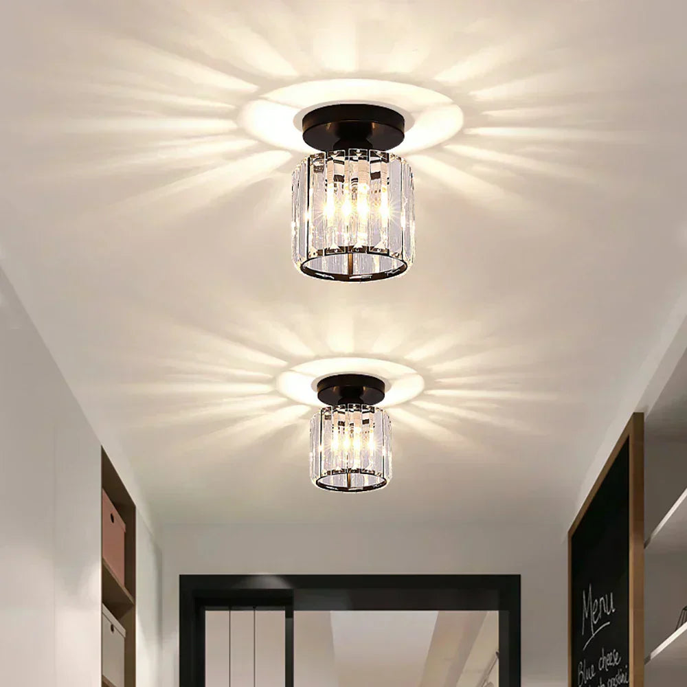 Luz de Teto de Cristal Obsidian Lume com Acabamento Preto para Corredores