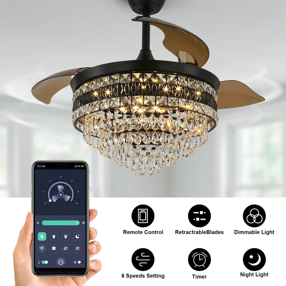 Ventilador de techo inteligente NovaLume Crystal Black con luz LED