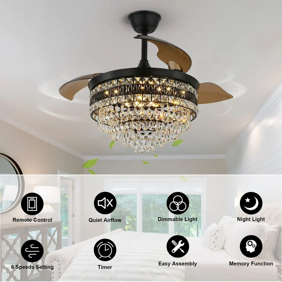 Ventilador de techo inteligente NovaLume Crystal Black con luz LED