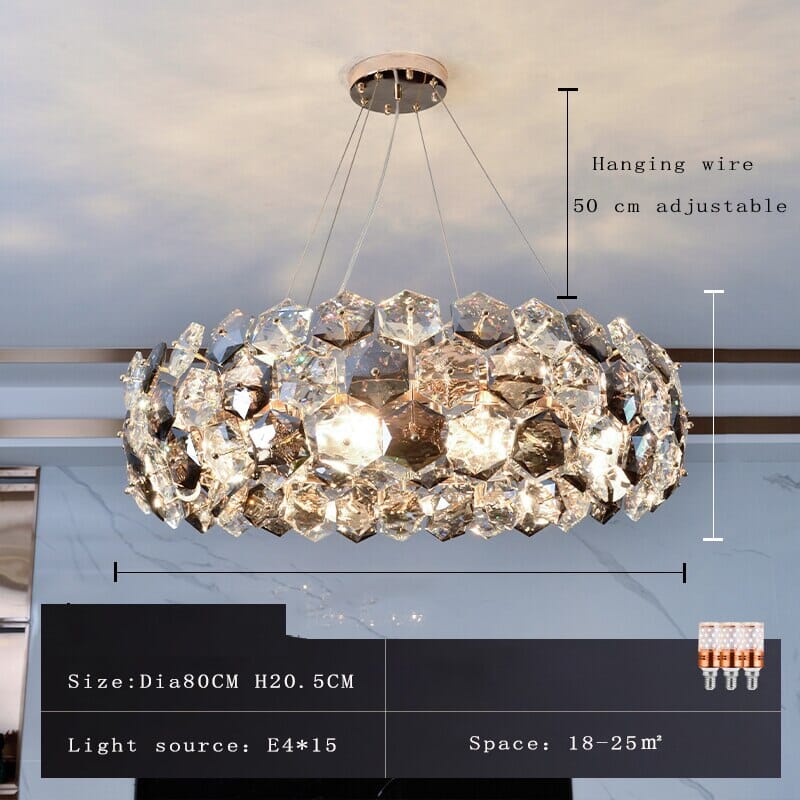 Candelabru Aurora Crystal cu cristale gri fum și oțel inoxidabil