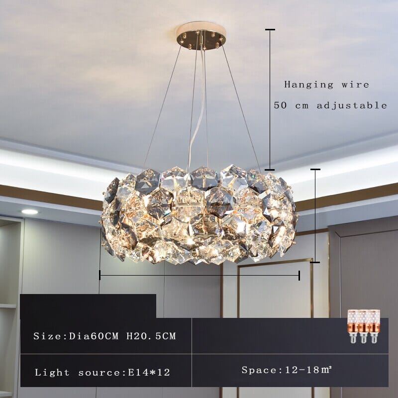 Candelabru Aurora Crystal cu cristale gri fum și oțel inoxidabil