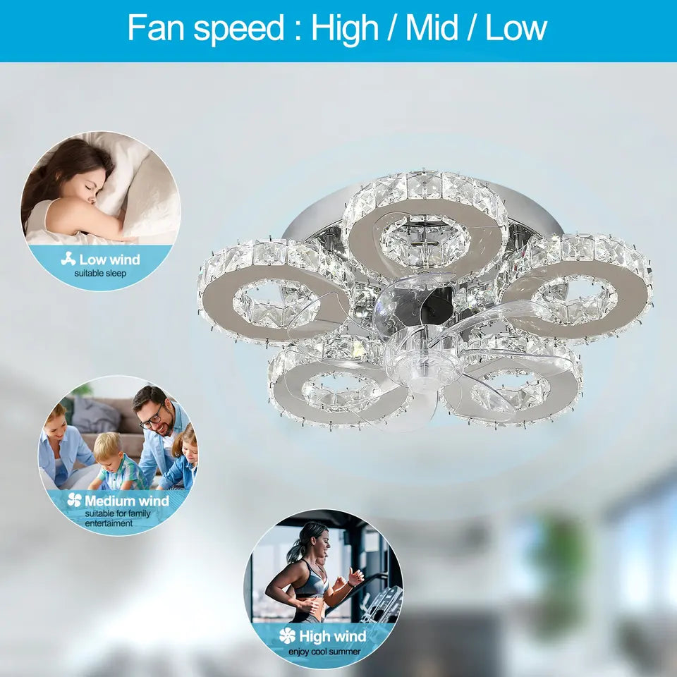Luma Crystal Ceiling Fan With Five Ring LED Lights