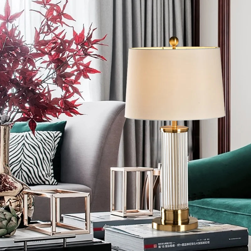 Nexora Glassstav Bordlampe Med Myk Stoffskjerm