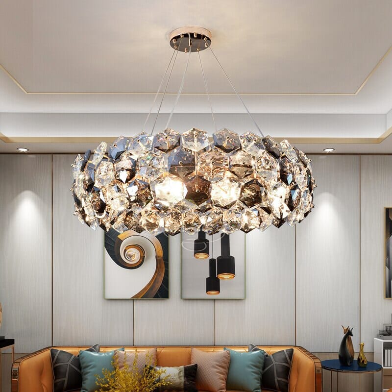 Candelabru Aurora Crystal cu cristale gri fum și oțel inoxidabil