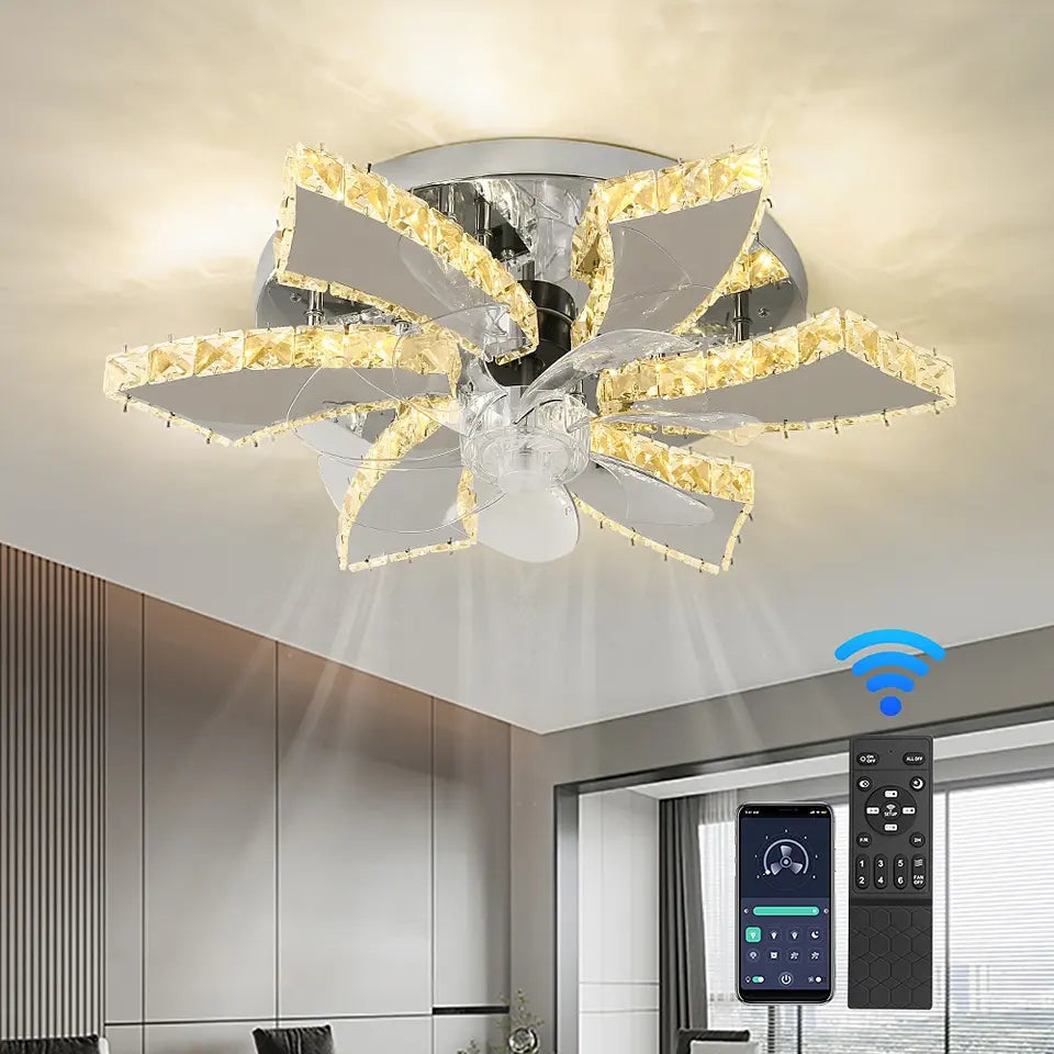 Ventilatore da soffitto a LED NovaLuxe con 7 pale in cristallo e telecomando