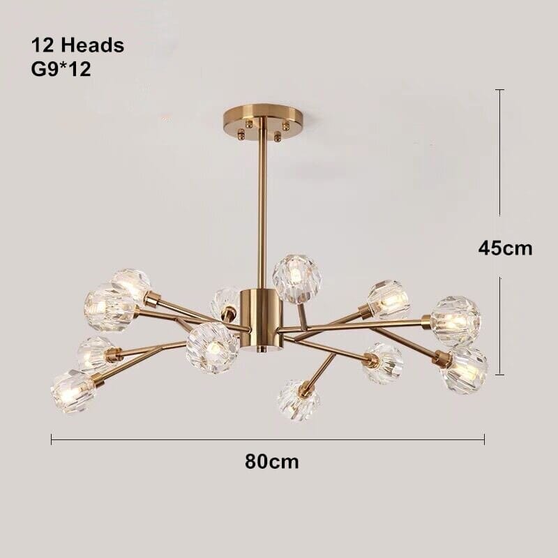 Lámpara de araña Elara Orb LED de cristal para espacios modernos