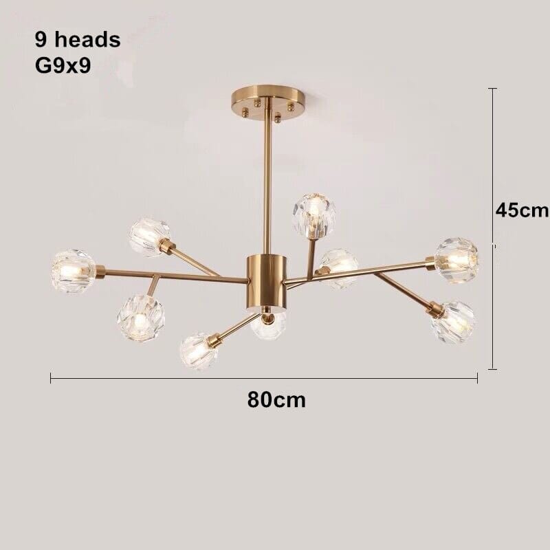 Lámpara de araña Elara Orb LED de cristal para espacios modernos