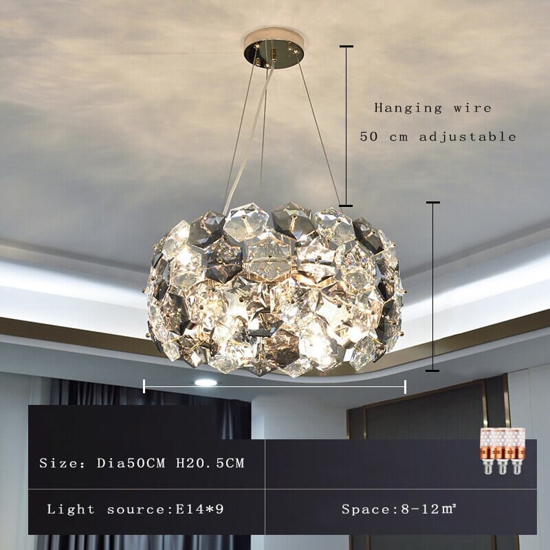 Candelabru Aurora Crystal cu cristale gri fum și oțel inoxidabil