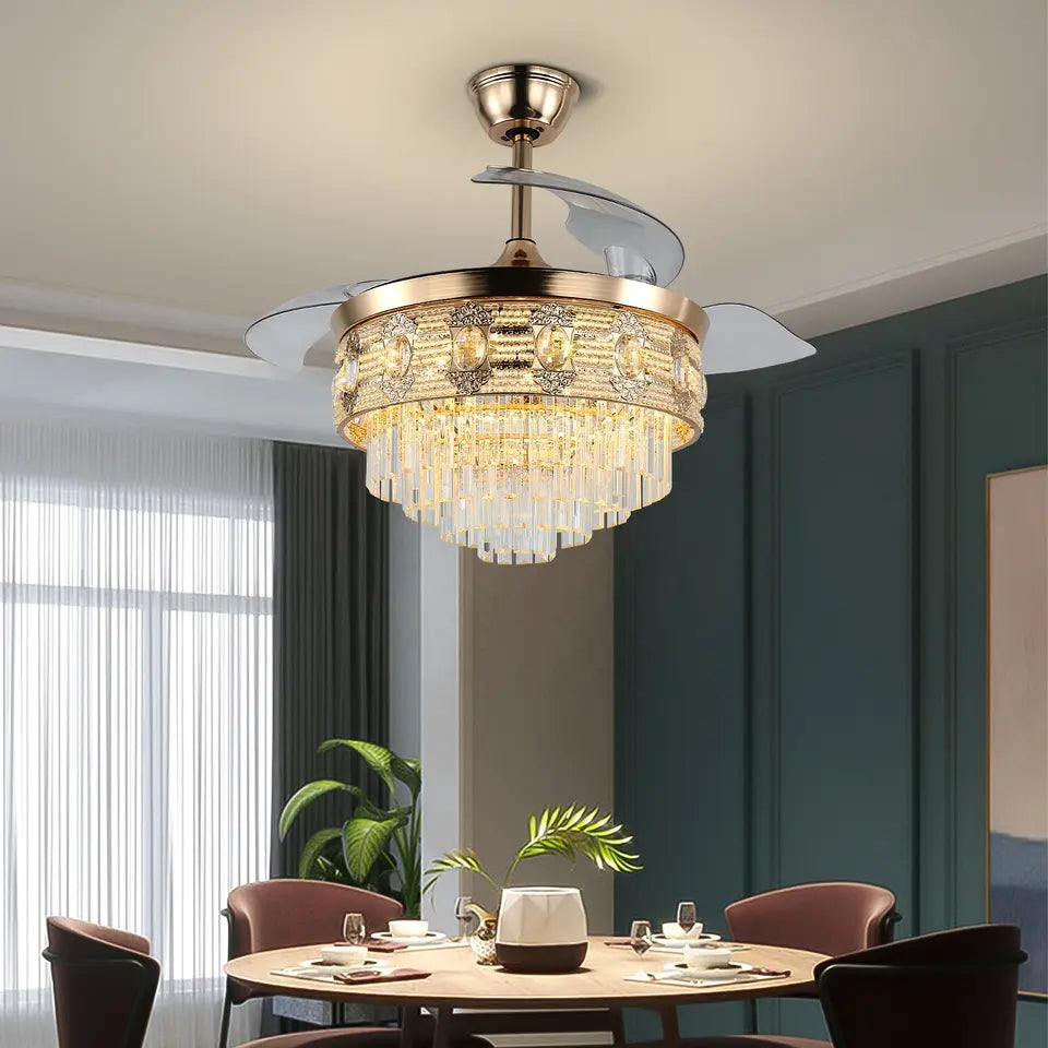 Stropní ventilátor Elora Gold Finish Fandelier s dálkovým ovládáním a osvětlením