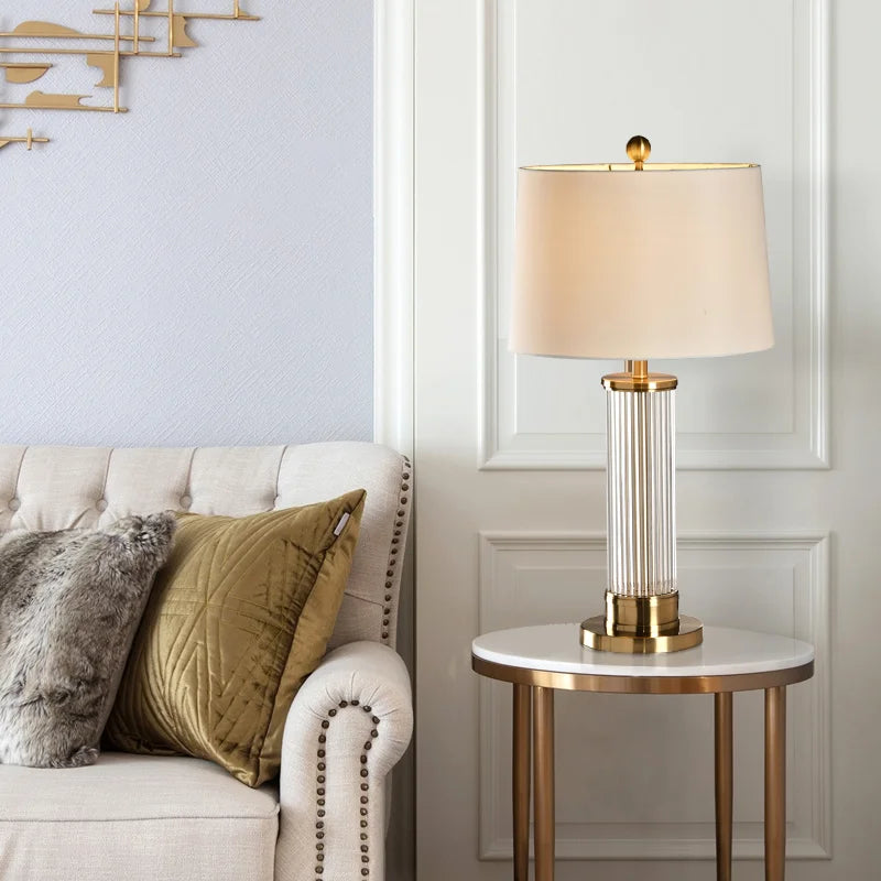 Nexora Glassstav Bordlampe Med Myk Stoffskjerm