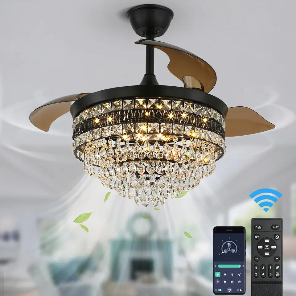 Ventilador de techo inteligente NovaLume Crystal Black con luz LED
