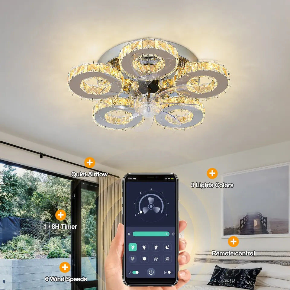 Luma Crystal Ceiling Fan With Five Ring LED Lights