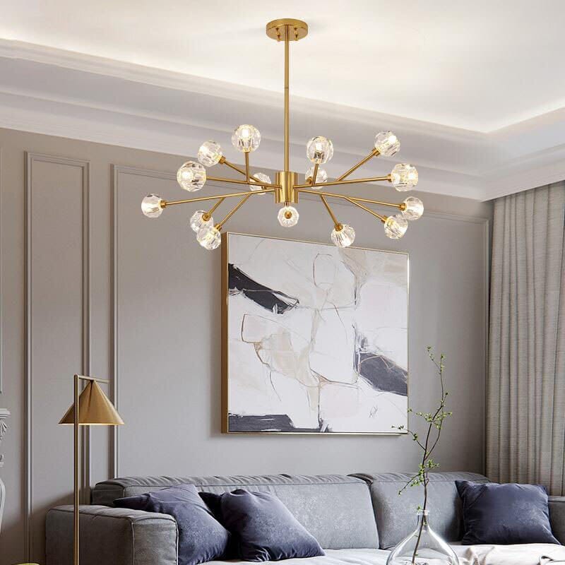 Lámpara de araña Elara Orb LED de cristal para espacios modernos