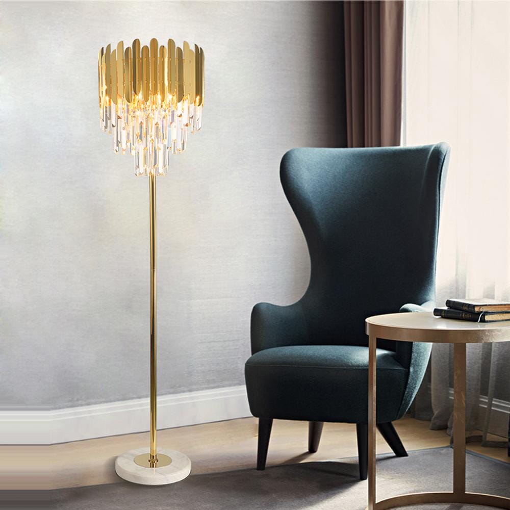 Lámpara de pie y de mesa Nova Crystal en acero inoxidable