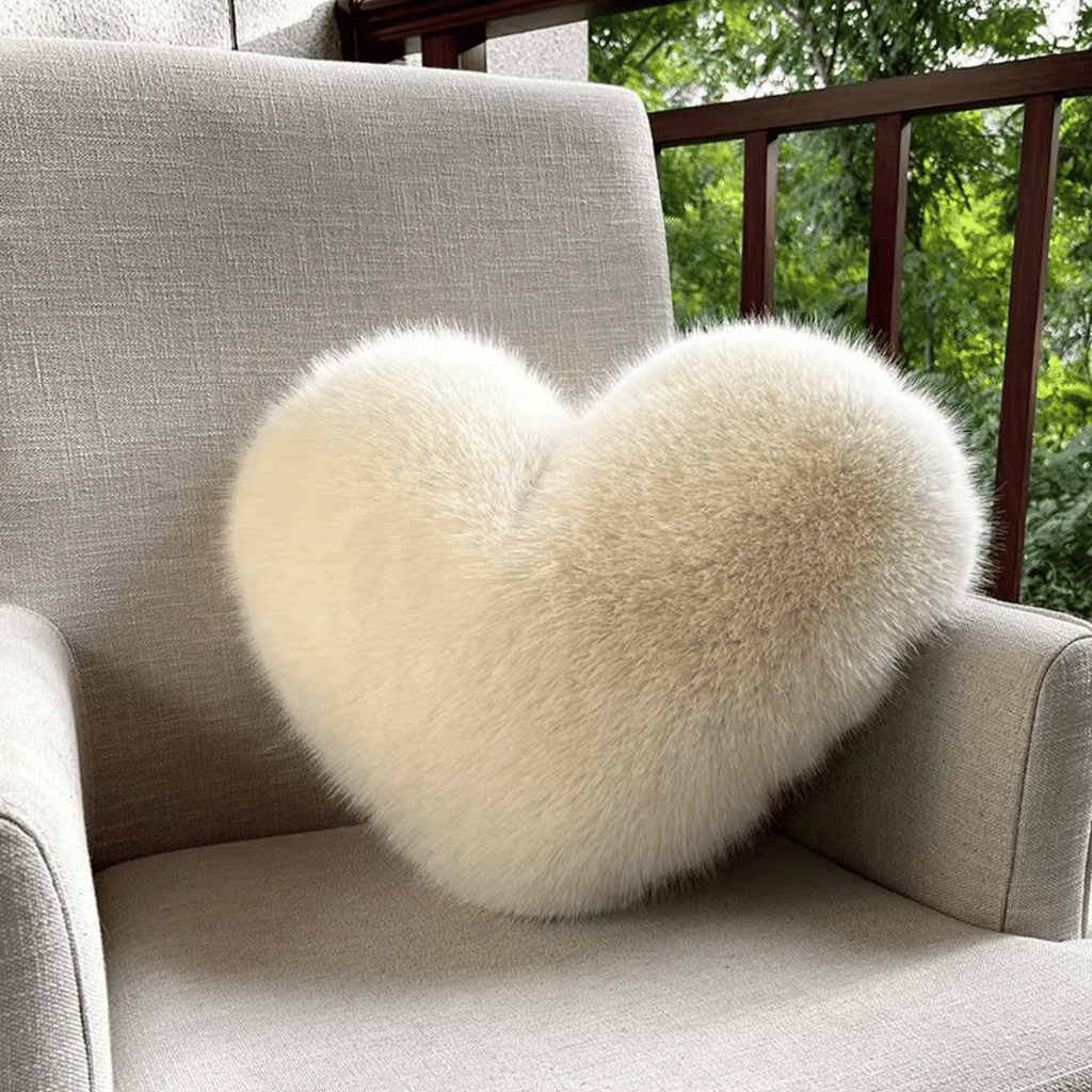 CuddleNest Fluffina Faux Fur Heart Pillow For Cozy Modern Home Decor