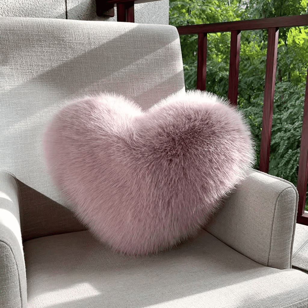 CuddleNest Fluffina Faux Fur Heart Pillow For Cozy Modern Home Decor