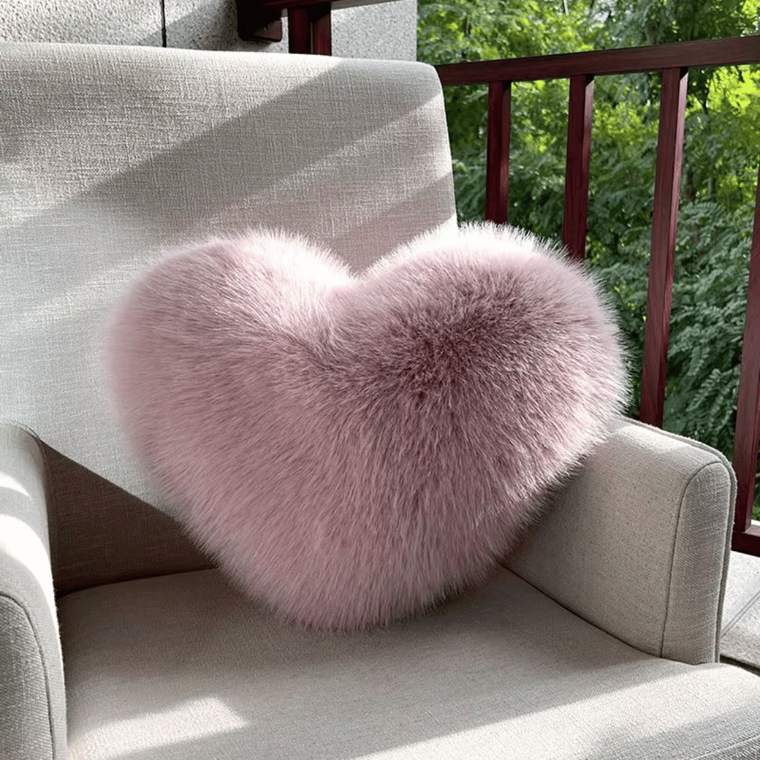 CuddleNest Fluffina Faux Fur Heart Pillow For Cozy Modern Home Decor