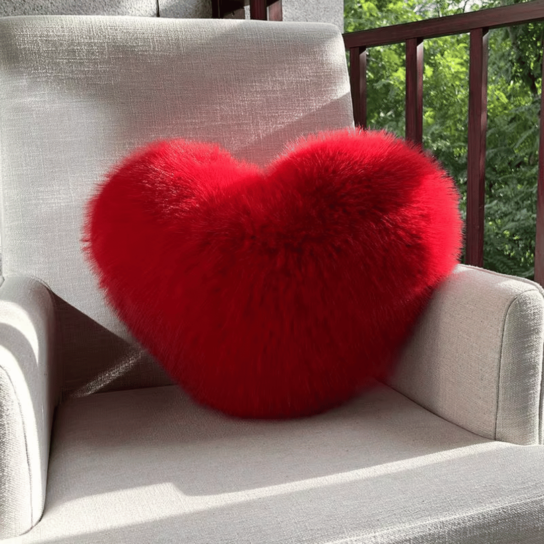 CuddleNest Fluffina Faux Fur Heart Pillow For Cozy Modern Home Decor
