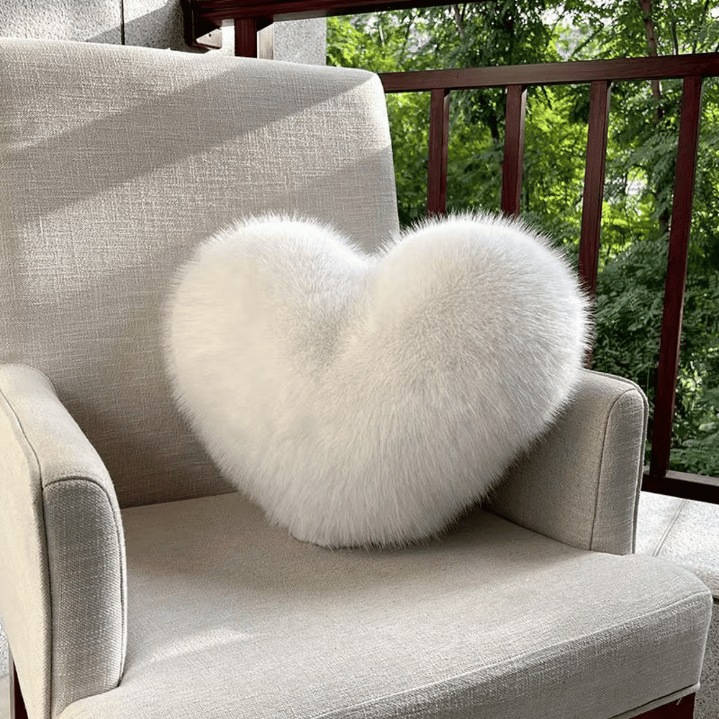 CuddleNest Fluffina Faux Fur Heart Pillow For Cozy Modern Home Decor