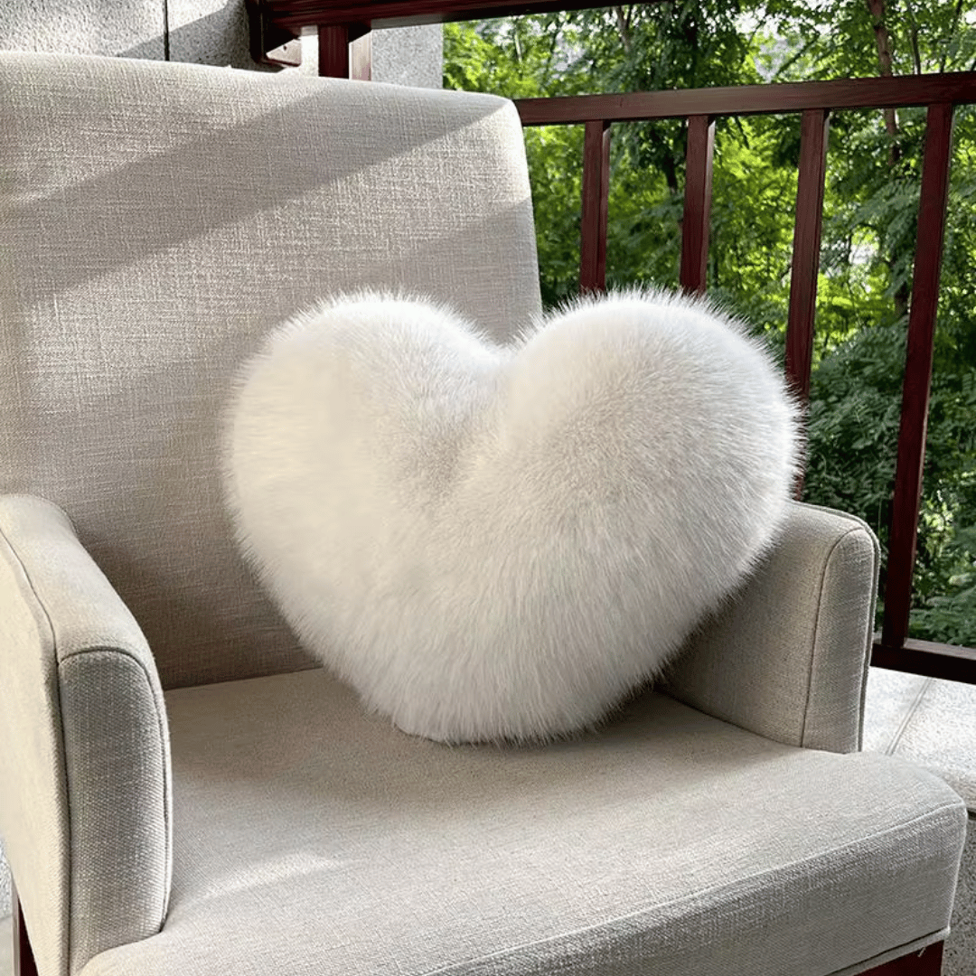 CuddleNest Fluffina Faux Fur Heart Pillow For Cozy Modern Home Decor