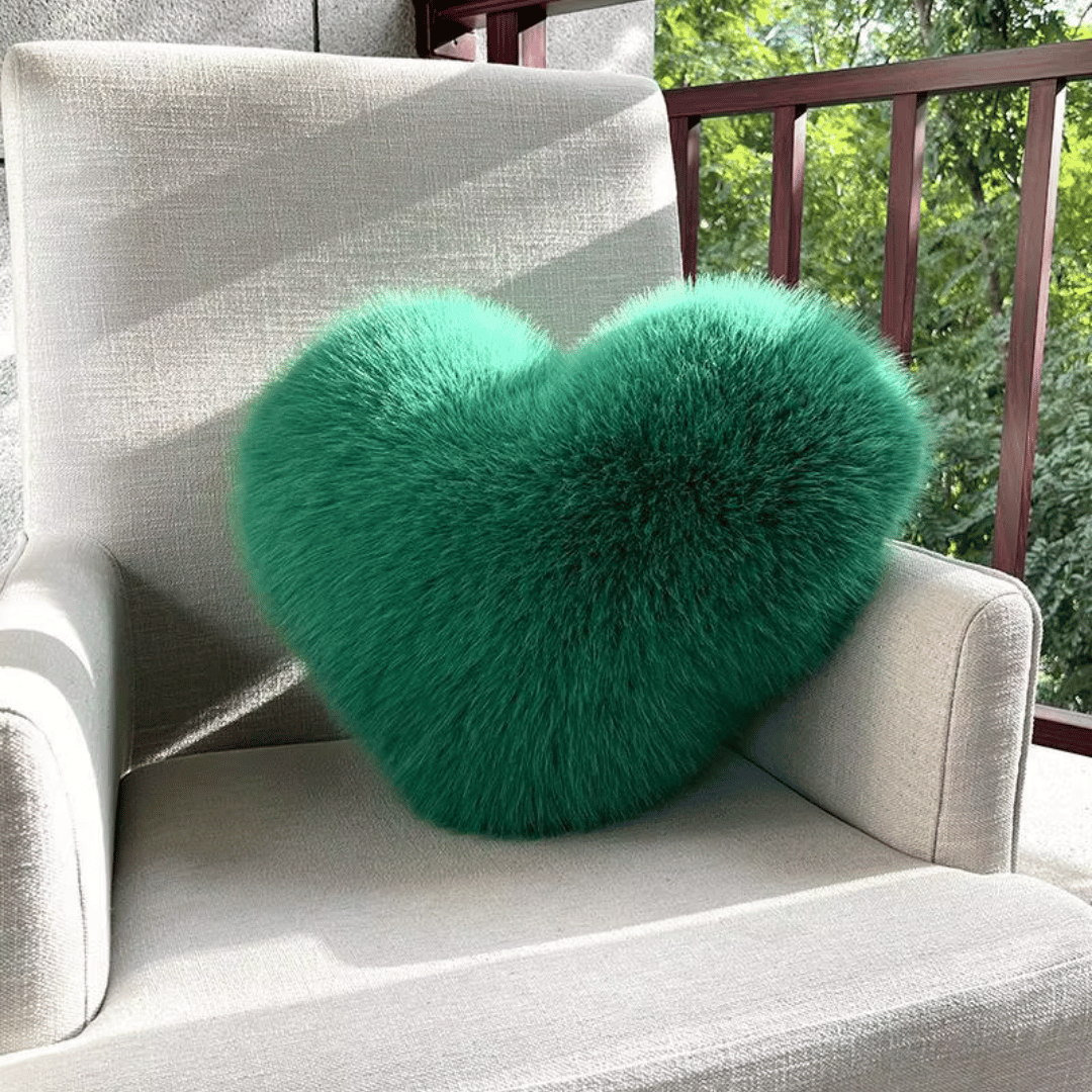 CuddleNest Fluffina Faux Fur Heart Pillow For Cozy Modern Home Decor