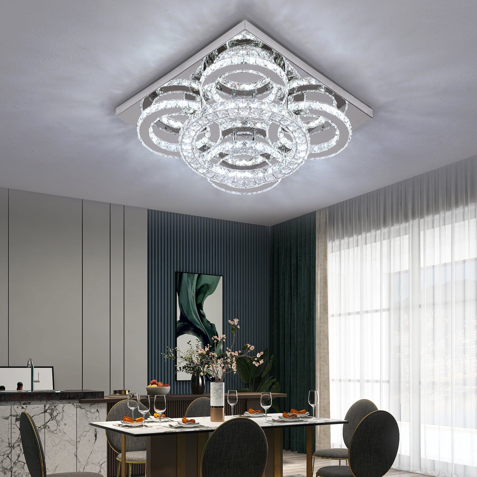 Aurora Five Ring Crystal Chandelier With Remote Control LED