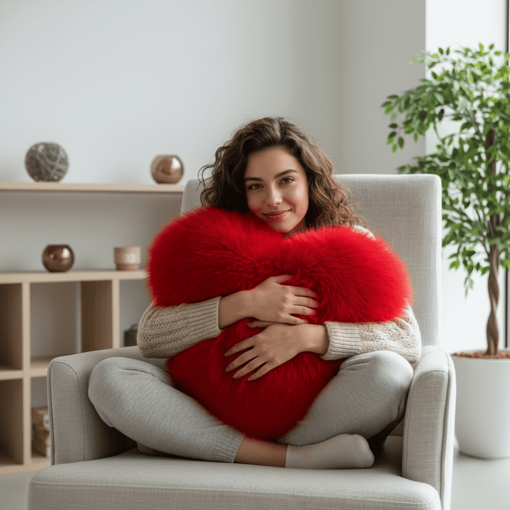 Poduszka SnugHeart z futerkiem syntetycznym, w kształcie serca dla ciepła i stylu