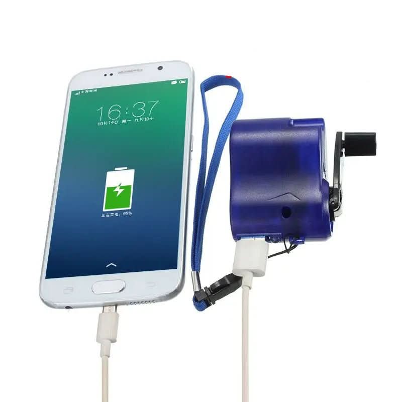 Přenosná nouzová nabíječka s USB a ruční klikou s LED světlem