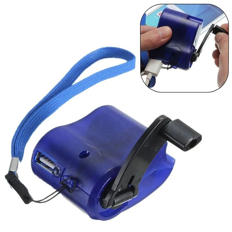 Přenosná nouzová nabíječka s USB a ruční klikou s LED světlem