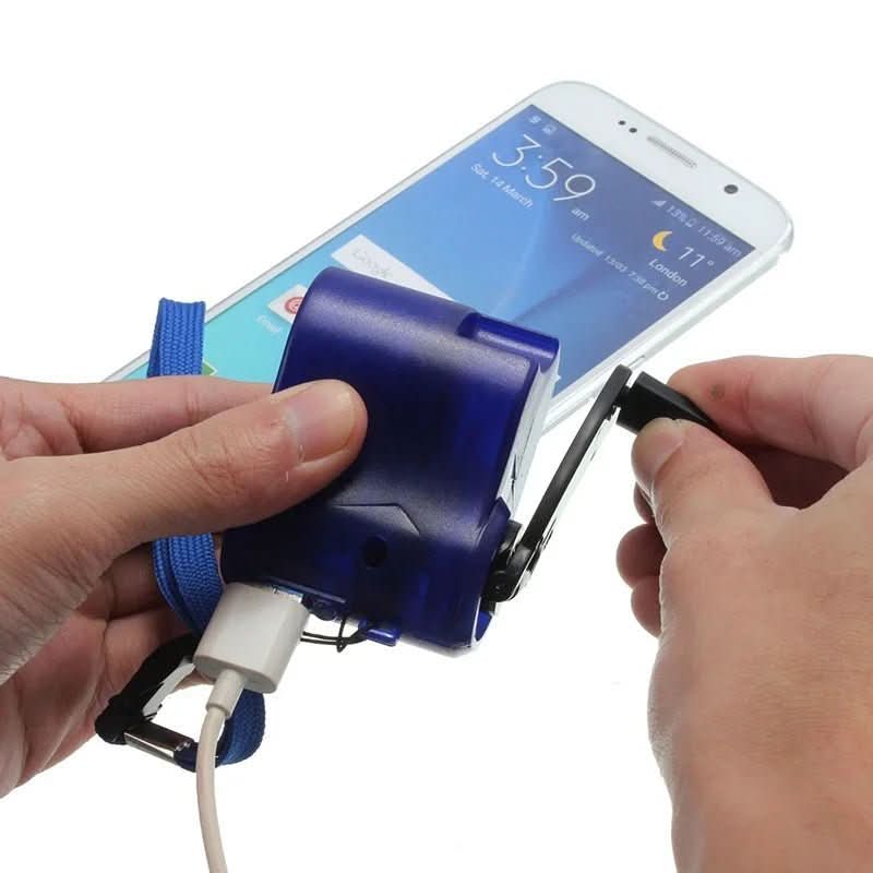 Přenosná nouzová nabíječka s USB a ruční klikou s LED světlem