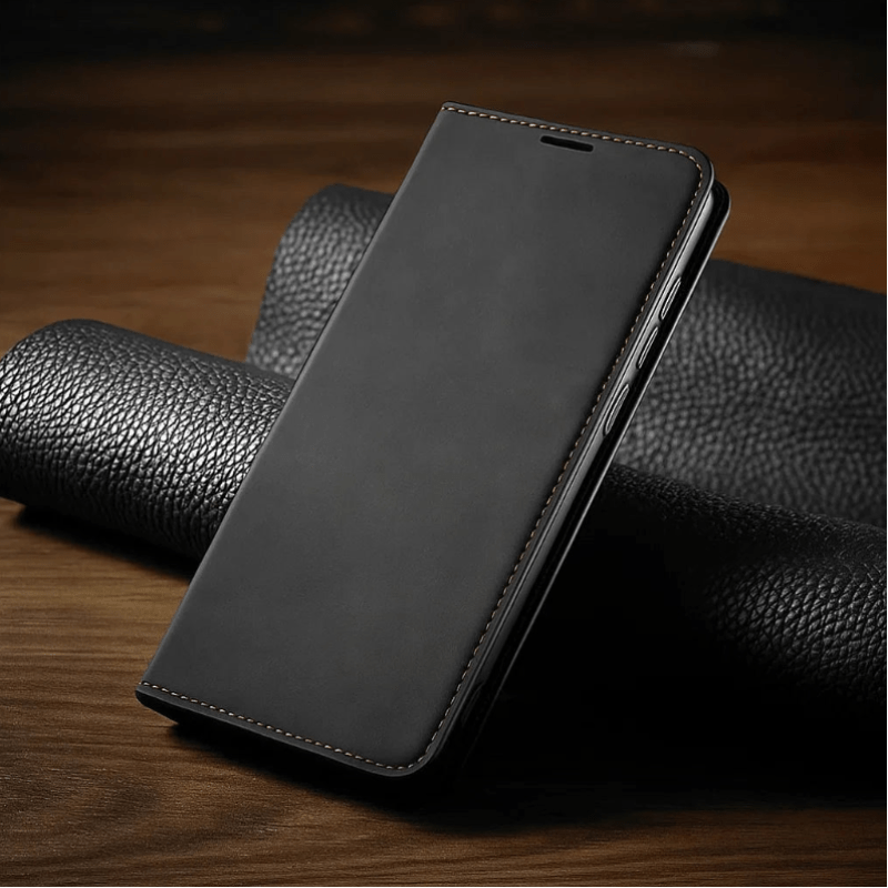 Custodia in pelle magnetica NovaGuard per iPhone, elegante e protettiva per professionisti