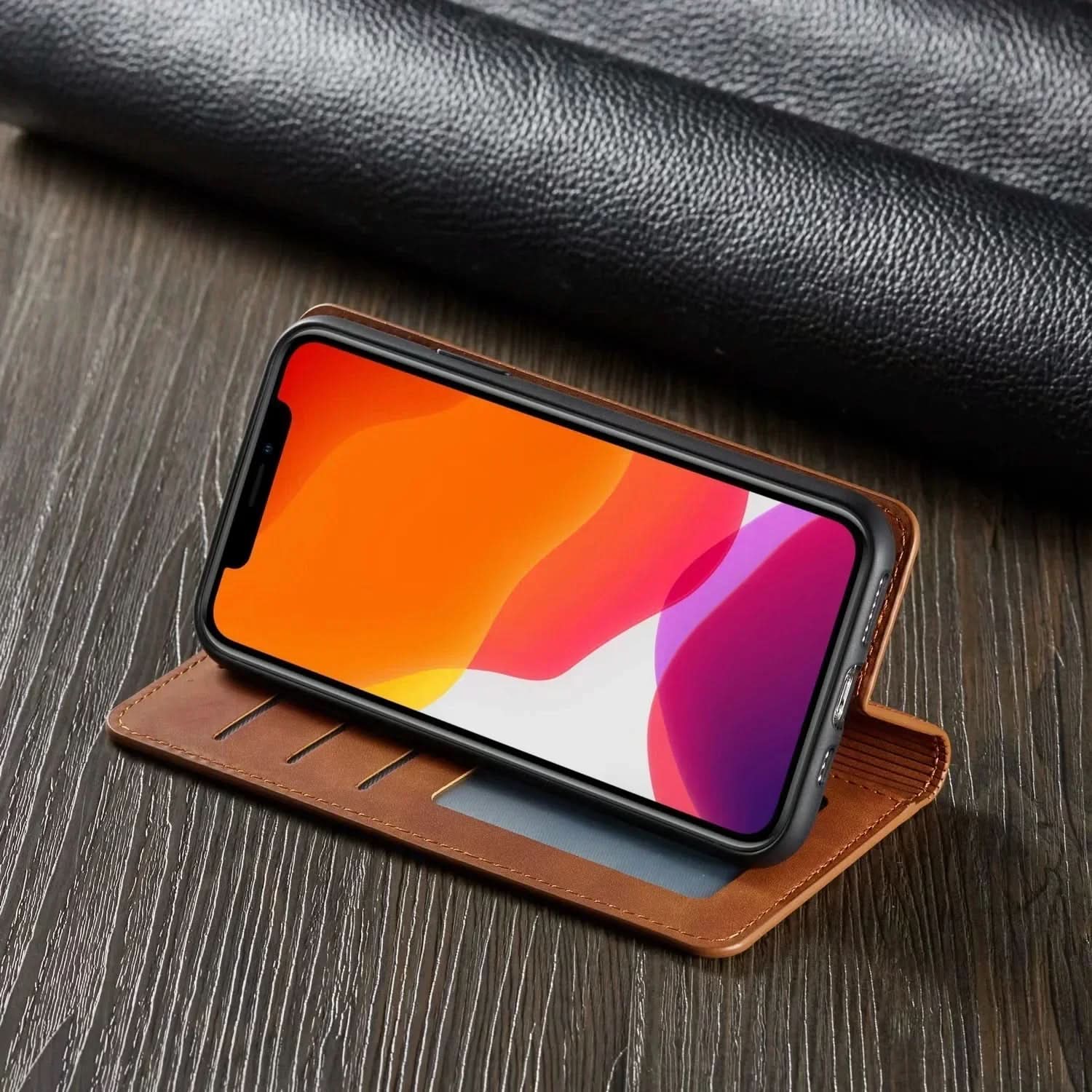 Custodia in pelle magnetica NovaGuard per iPhone, elegante e protettiva per professionisti