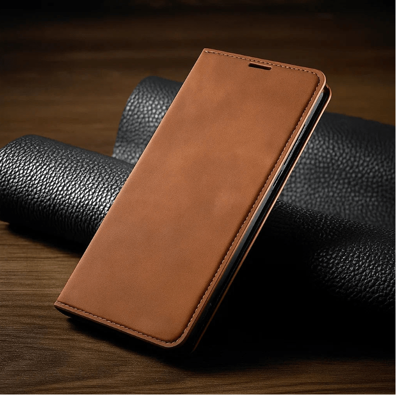 Custodia in pelle magnetica NovaGuard per iPhone, elegante e protettiva per professionisti