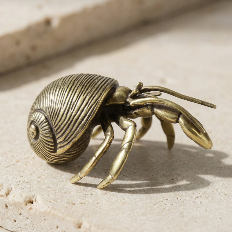 OceanMuse Brass Hermit Crab Sculpture Handcrafted Coastal Accent