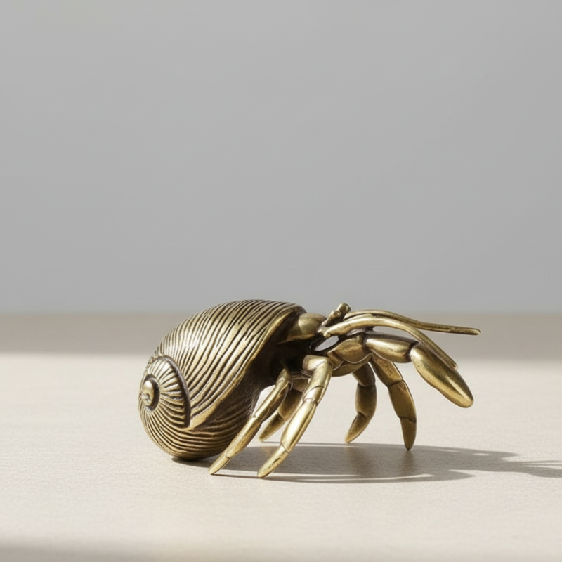 OceanMuse Brass Hermit Crab Sculpture Handcrafted Coastal Accent