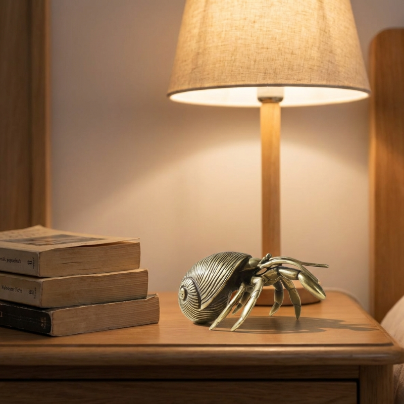 OceanMuse Brass Hermit Crab Sculpture Handcrafted Coastal Accent